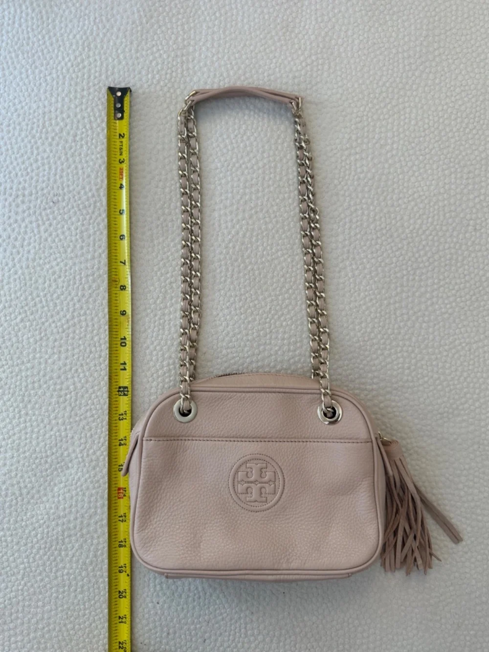 Tory Burch Bombé Chain Crossbody Bag Light Oak Blush Pink Leather